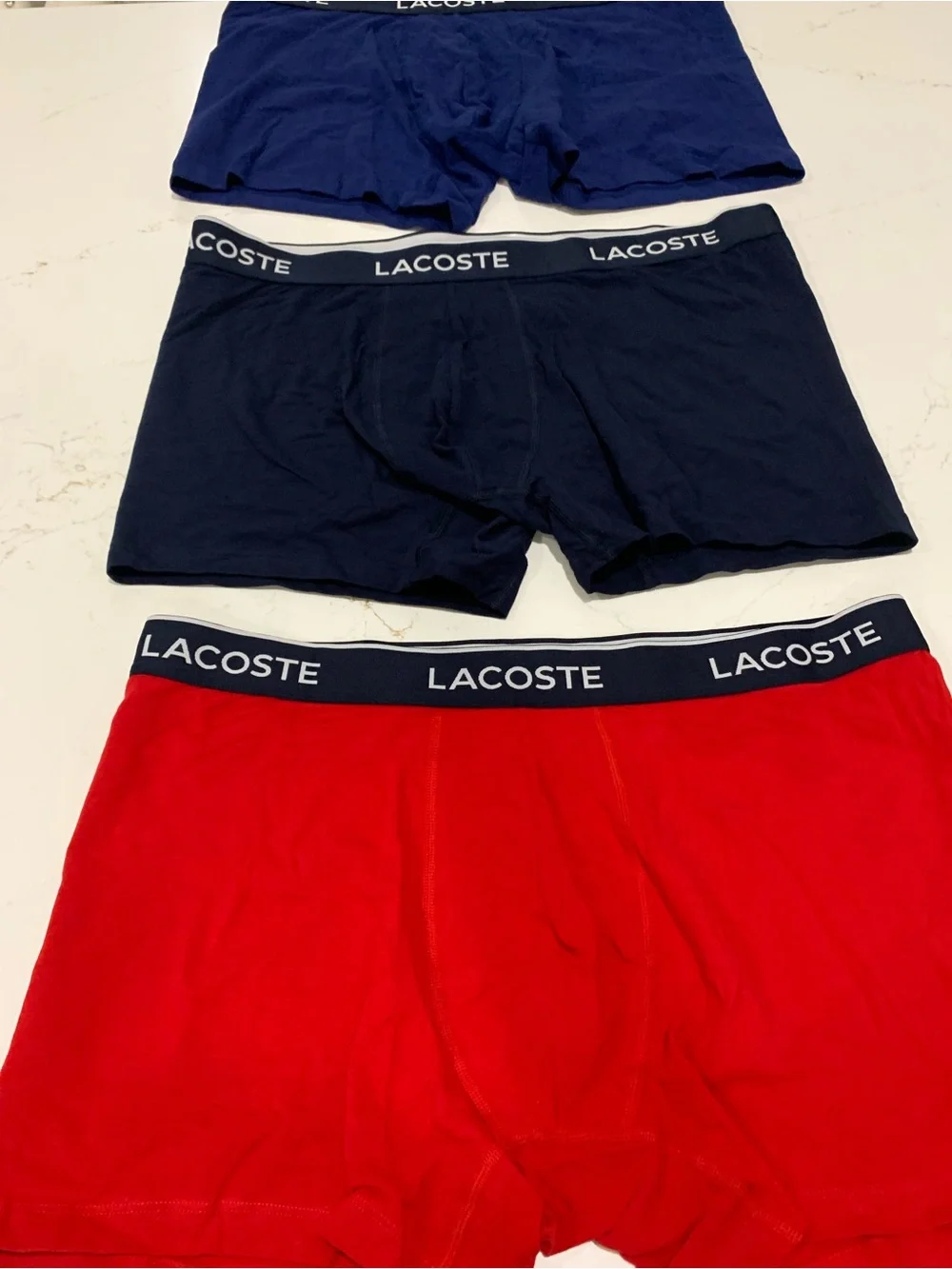 Lacoste Men’s Boxer Cotton Brief 3-lot  — Red, Navy, Dark Blue Size XXL